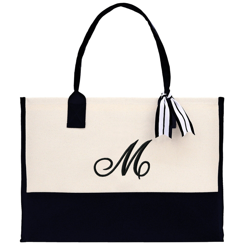 Monogram and Personalized Name Cotton Canvas Tote Bag Initial Tote Bag Letter Tote Bag Birthday Gift Bag Beach Bag Custom Monogrammed Bag
