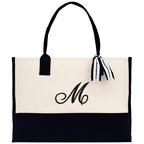 Monogram and Personalized Name Cotton Canvas Tote Bag Initial Tote Bag Letter Tote Bag Birthday Gift Bag Beach Bag Custom Monogrammed Bag