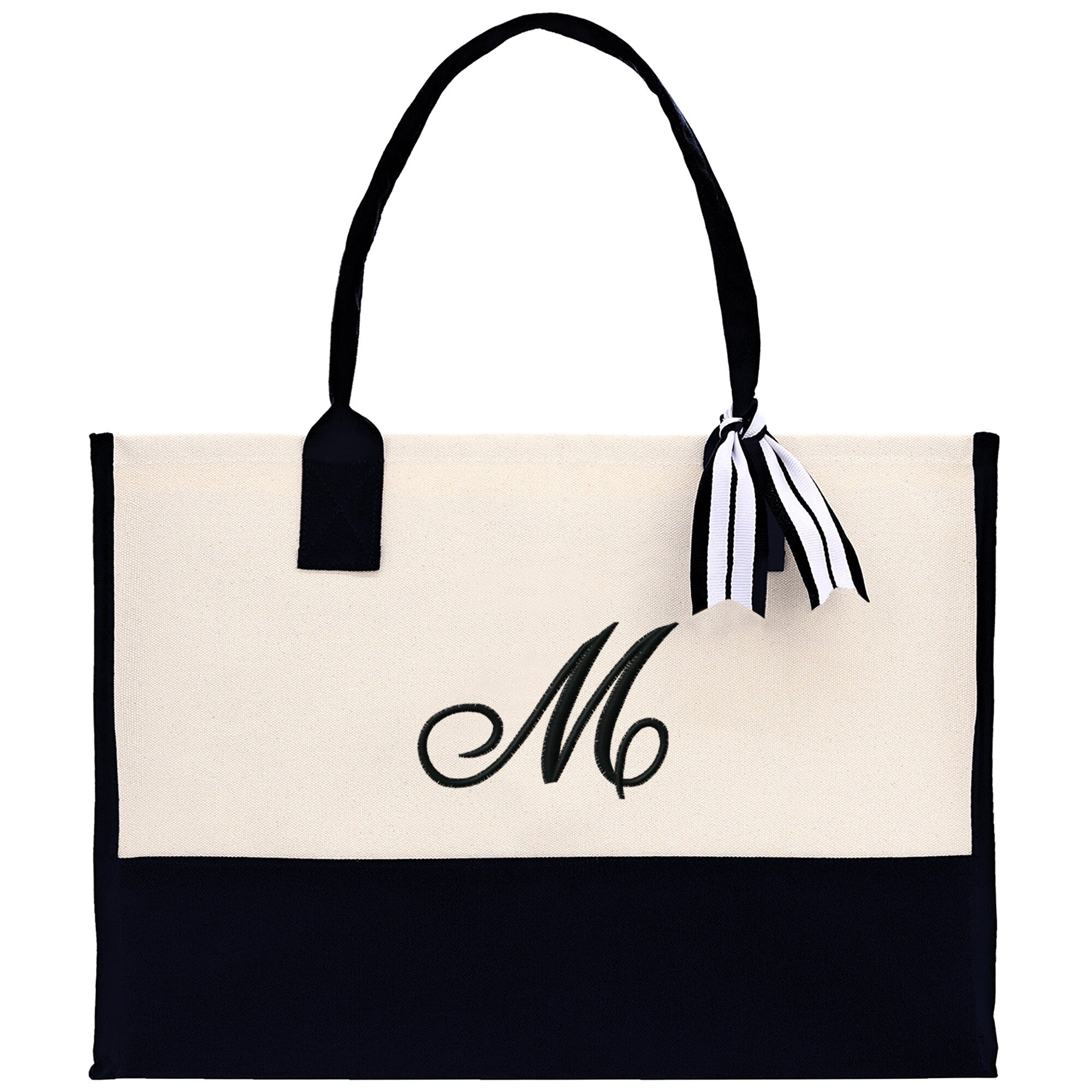 Monogram and Personalized Name Cotton Canvas Tote Bag Initial Tote Bag Letter Tote Bag Birthday Gift Bag Beach Bag Custom Monogrammed Bag