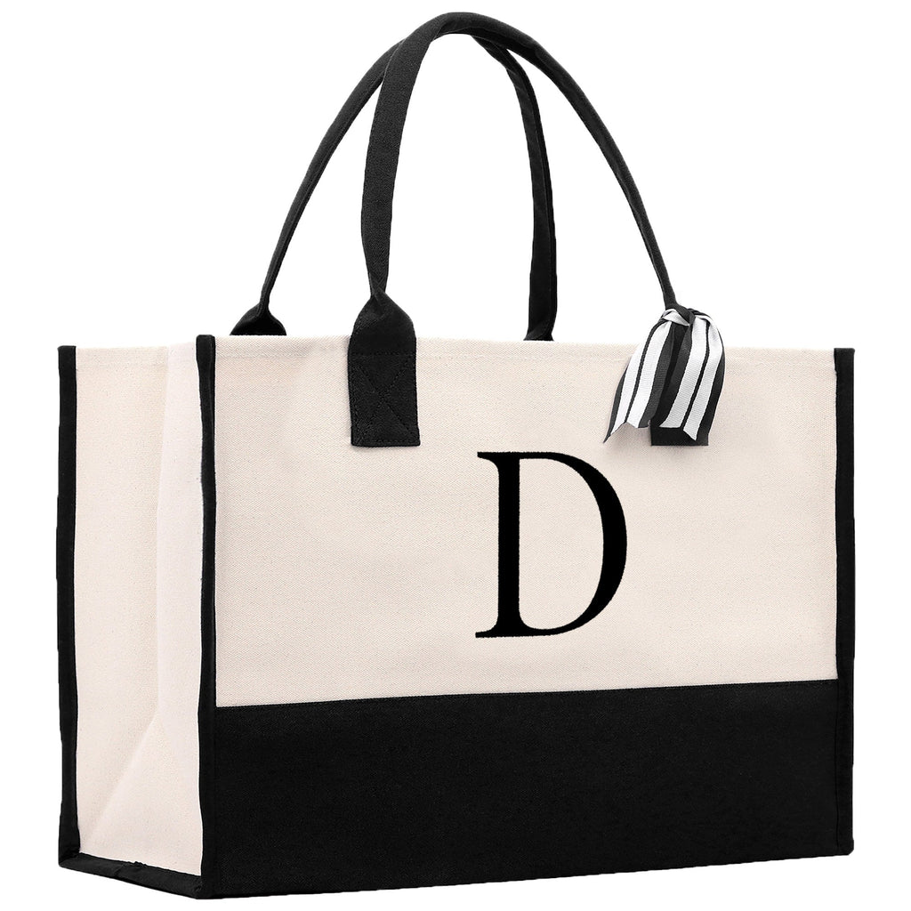 Monogram and Personalized Name Cotton Canvas Tote Bag Initial Tote Bag Letter Tote Bag Birthday Gift Bag Beach Bag Custom Monogrammed Bag