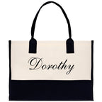 Monogram and Personalized Name Cotton Canvas Tote Bag Initial Tote Bag Letter Tote Bag Birthday Gift Bag Beach Bag Custom Monogrammed Bag