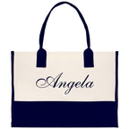 Monogram and Personalized Name Cotton Canvas Tote Bag Initial Tote Bag Letter Tote Bag Birthday Gift Bag Beach Bag Custom Monogrammed Bag
