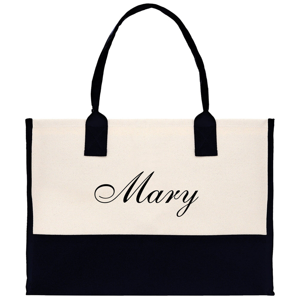 Monogram and Personalized Name Cotton Canvas Tote Bag Initial Tote Bag Letter Tote Bag Birthday Gift Bag Beach Bag Custom Monogrammed Bag