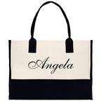 Monogram and Personalized Name Cotton Canvas Tote Bag Initial Tote Bag Letter Tote Bag Birthday Gift Bag Beach Bag Custom Monogrammed Bag