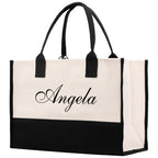 Monogram and Personalized Name Cotton Canvas Tote Bag Initial Tote Bag Letter Tote Bag Birthday Gift Bag Beach Bag Custom Monogrammed Bag