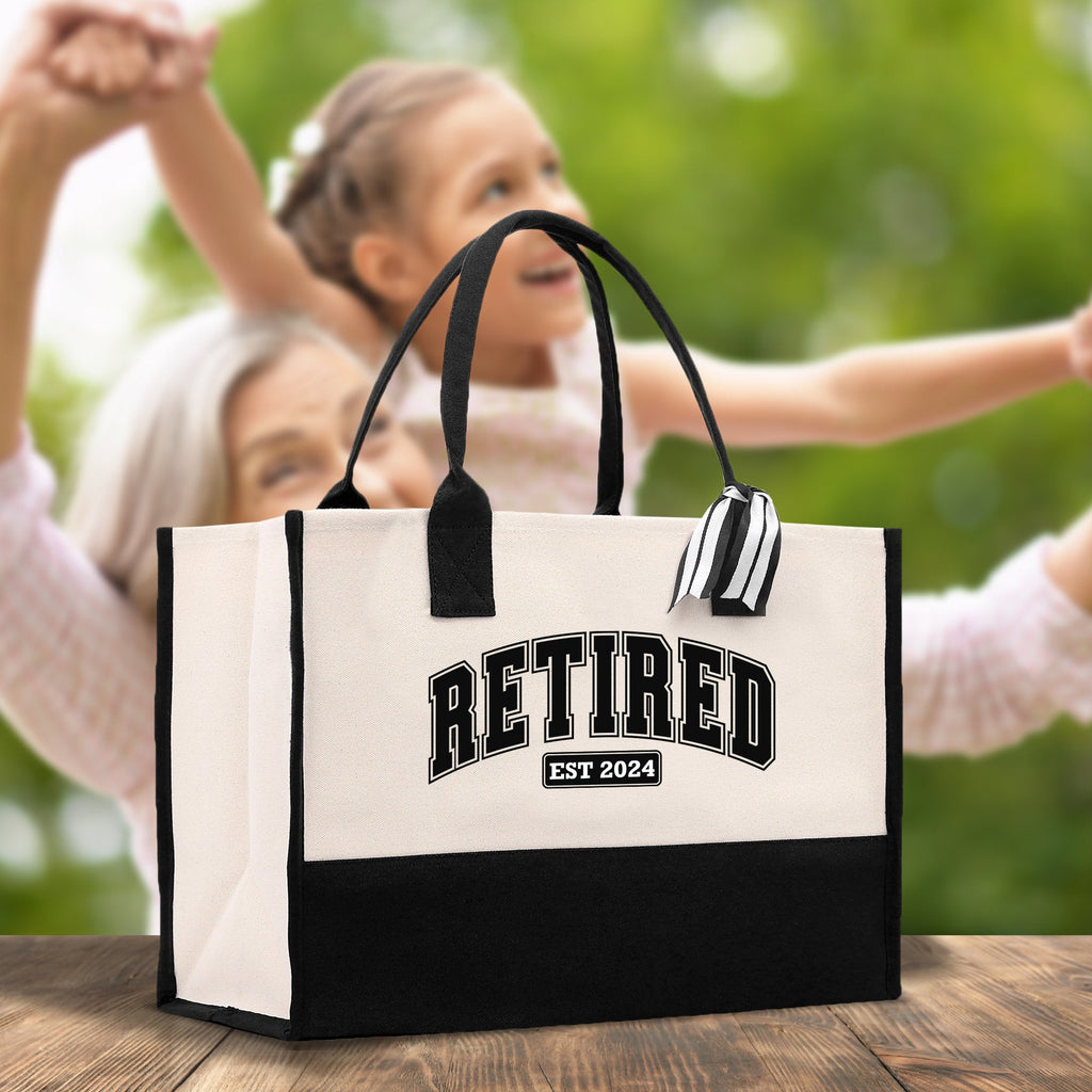 Retirement Cotton Canvas Tote Bag Retire Bag Retirement Party Bag Retired Woman Gift Grandma Gift Est 2024 Retirement Funny Bag