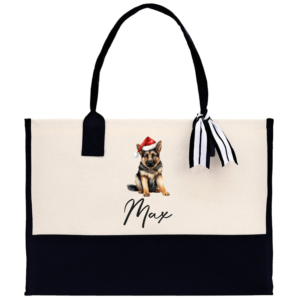 German Shepherd Custom Name Dog Cotton Canvas Tote Bag Custom Pet Lover Gift Pet Portrait Bag Personalized Pet Owner Gift Tote Bag