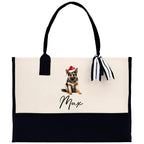German Shepherd Custom Name Dog Cotton Canvas Tote Bag Custom Pet Lover Gift Pet Portrait Bag Personalized Pet Owner Gift Tote Bag