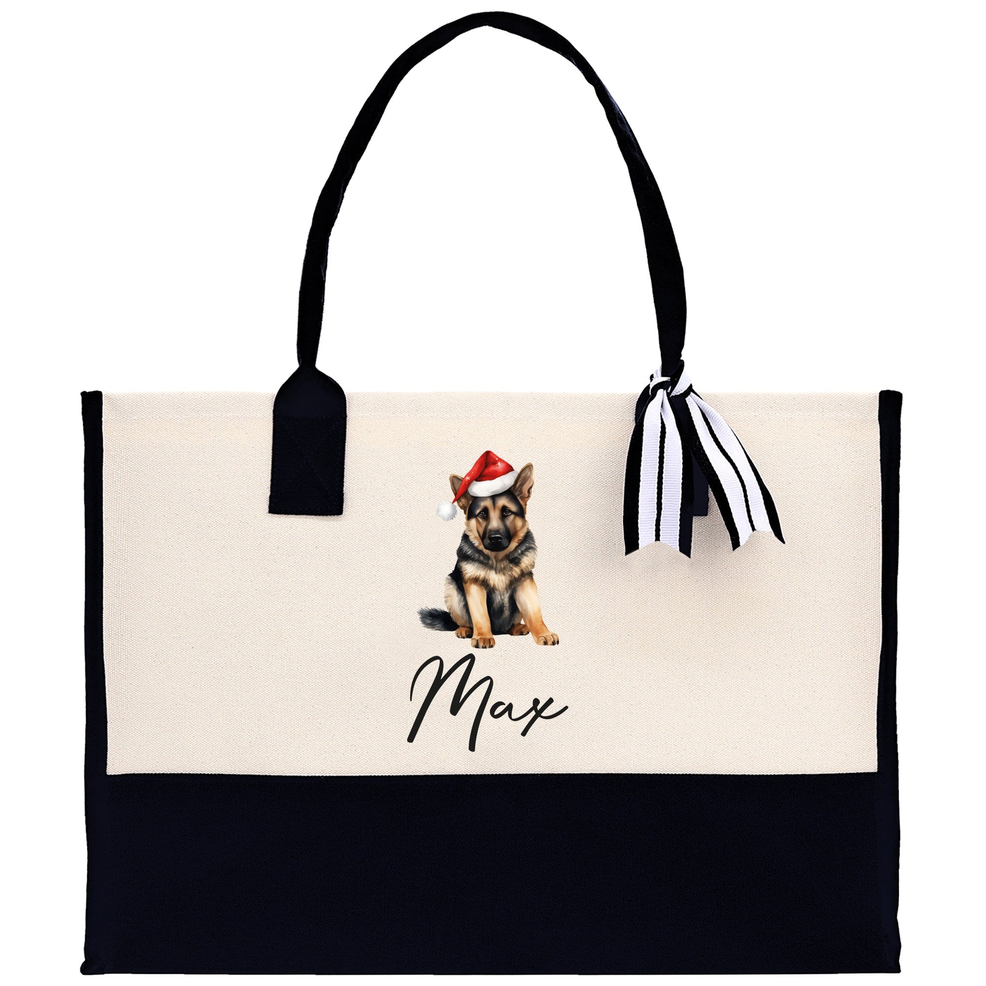 German Shepherd Custom Name Dog Cotton Canvas Tote Bag Custom Pet Lover Gift Pet Portrait Bag Personalized Pet Owner Gift Tote Bag