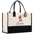 Golden Retriever Custom Name Dog Cotton Canvas Tote Bag Custom Pet Lover Gift Pet Portrait Bag Personalized Pet Owner Gift Tote Bag