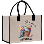 Personalized Knitting Cotton Canvas Tote Bag Custom Grandma Kitting Bag Yarn Custom Crochet Bag Mother's Day Gift Knitting Gift