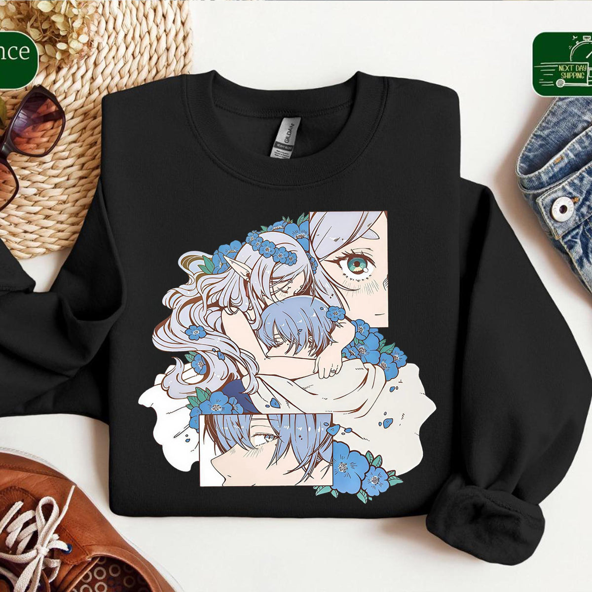Frieren Beyond Journeys End Anime Tee Elf Mage Fantasy — Gildan Hoodie