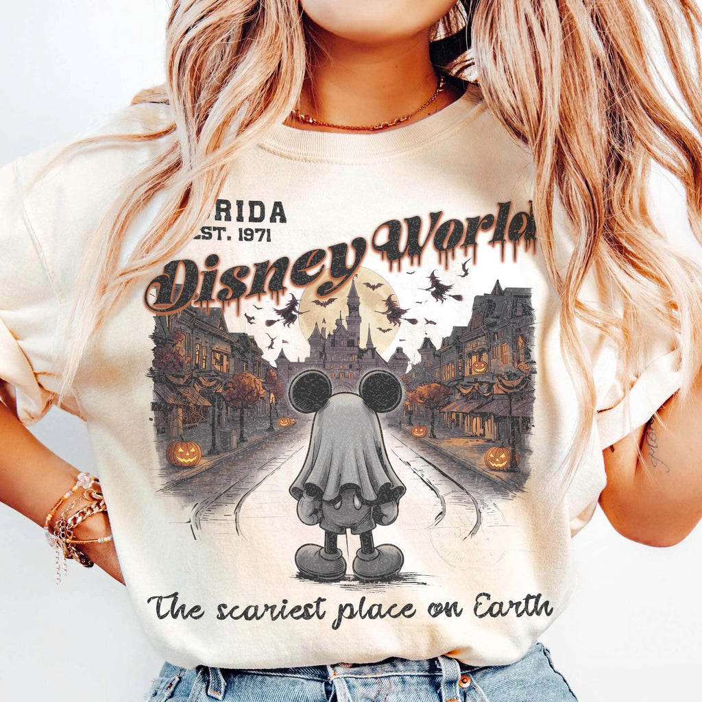 Retro Distressed Ghost Mickey Main Street Halloween Comfort  — Gildan Sweatshirt