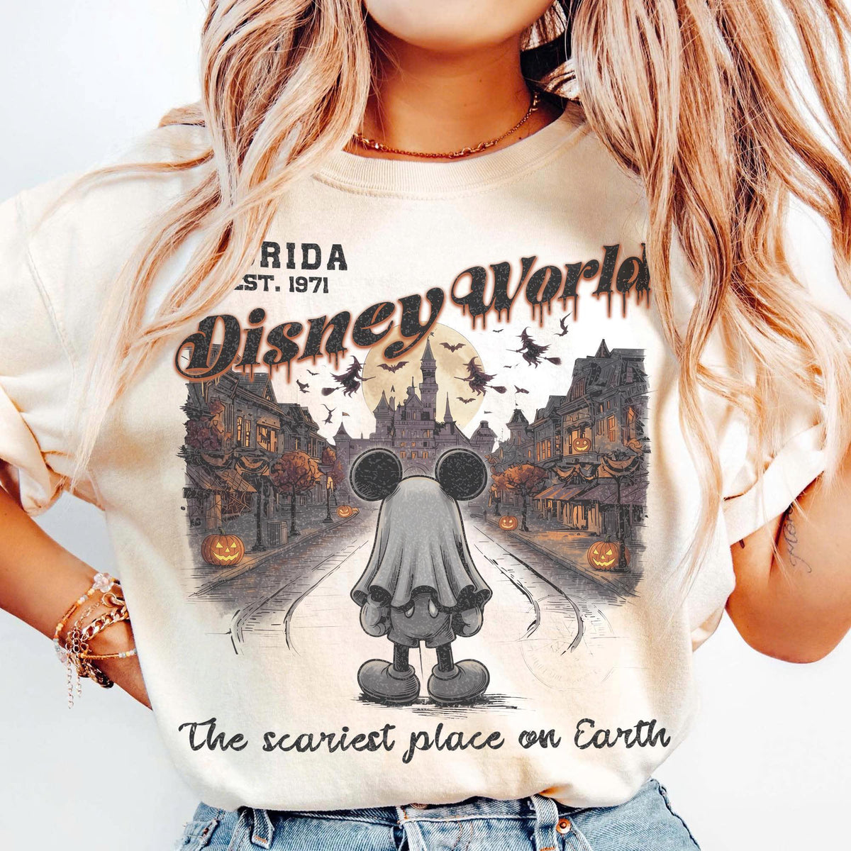 Retro Distressed Ghost Mickey Main Street Halloween Comfort  — Gildan Sweatshirt