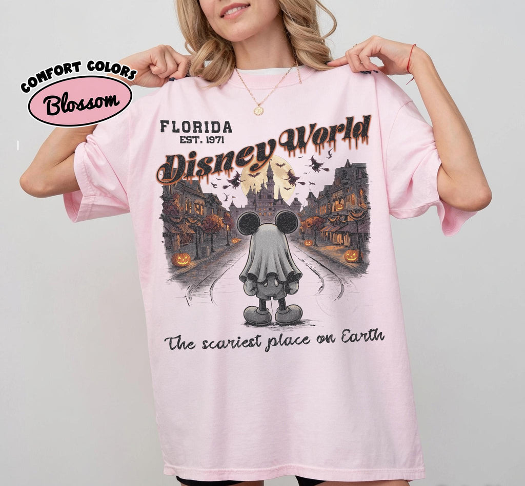 Retro Distressed Ghost Mickey Main Street Halloween Comfort  — Bella+Canvas Tee