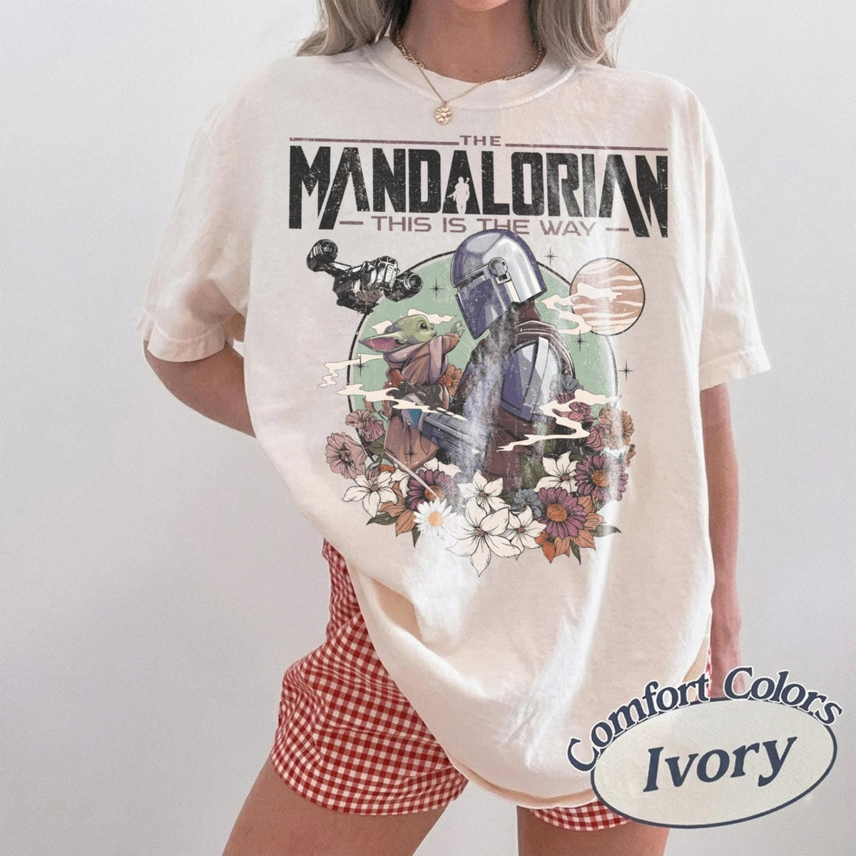 Retro Mandalorian Grogu — Comfort Colors Tee