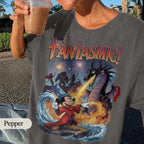 Retro Fantasmic Sorcerer Mickey Fighting Dragon Scene — Gildan Hoodie