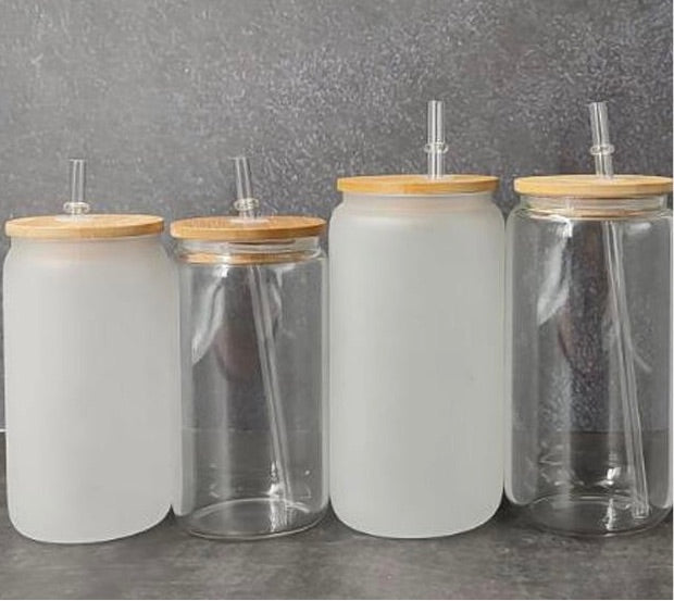 12oz or 16oz Sublimation Blank Glass Can Jar Tumbler (Clear or Frosted)