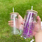 16oz Sublimation blank Snow Globe Dual layer glass Jar Cans Tumblers (Includes Bamboo Lid & Straw)