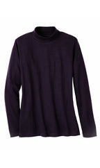Women's Long Sleeve Mock Neck Top — Lightweight Cotton Blend
