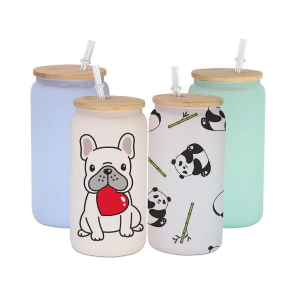 16oz Blank Sublimation color changing glass Jar Cans Tumblers (Includes Bamboo Lid & Straw)