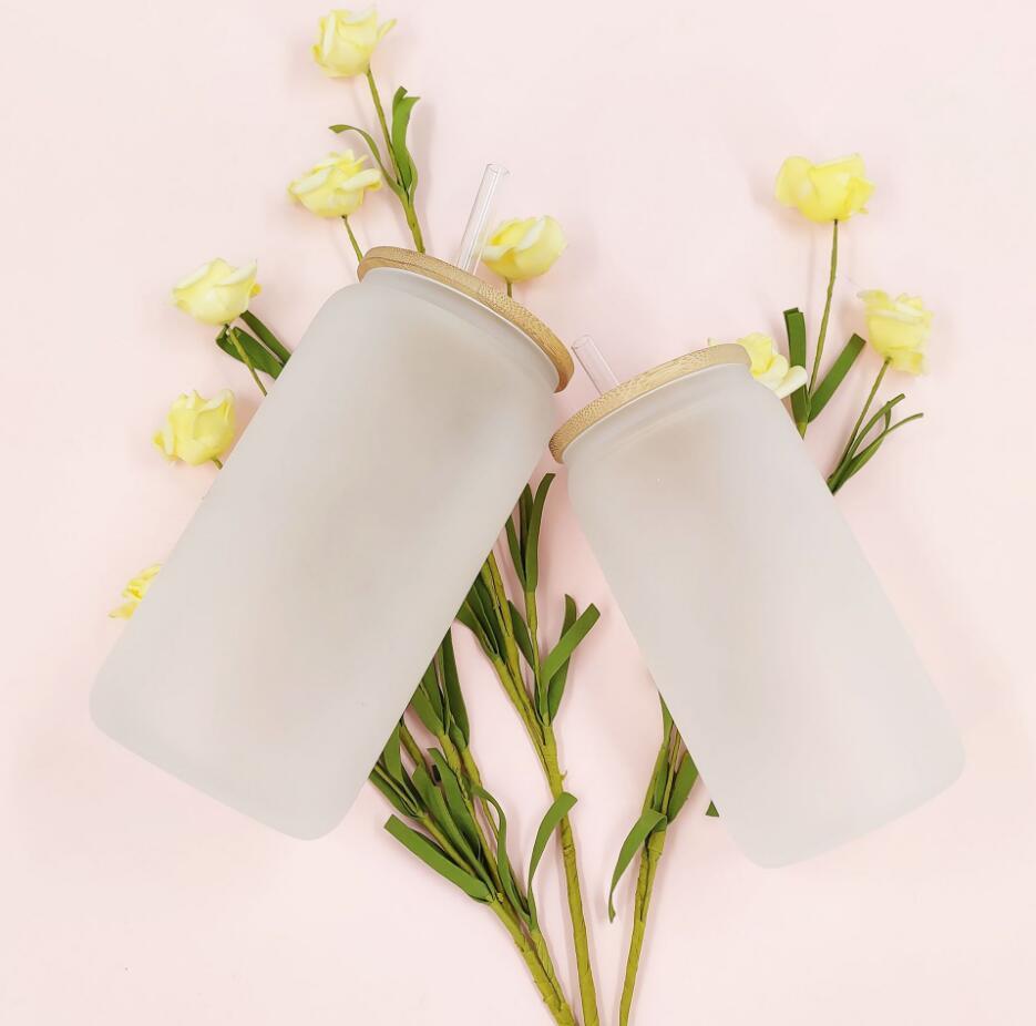 12oz or 16oz Sublimation Blank Glass Can Jar Tumbler (Clear or Frosted)