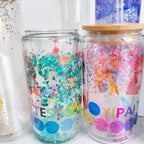 16oz Sublimation blank Snow Globe Dual layer glass Jar Cans Tumblers (Includes Bamboo Lid & Straw)