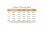 Women's Kurta Size Chart - XS to XXL with Chest, Waist, Hip and Length measurements