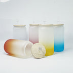 16oz Sublimation blank glass Jar Cans ombre gradient Tumblers (Includes Bamboo Lid & Straw)