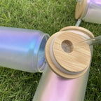 16oz Sublimation blank Holographic iridescent Glitter glass Jar Cans Tumblers (Includes Bamboo Lid & Straw)