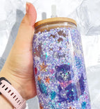 16oz Sublimation blank Snow Globe Dual layer glass Jar Cans Tumblers (Includes Bamboo Lid & Straw)