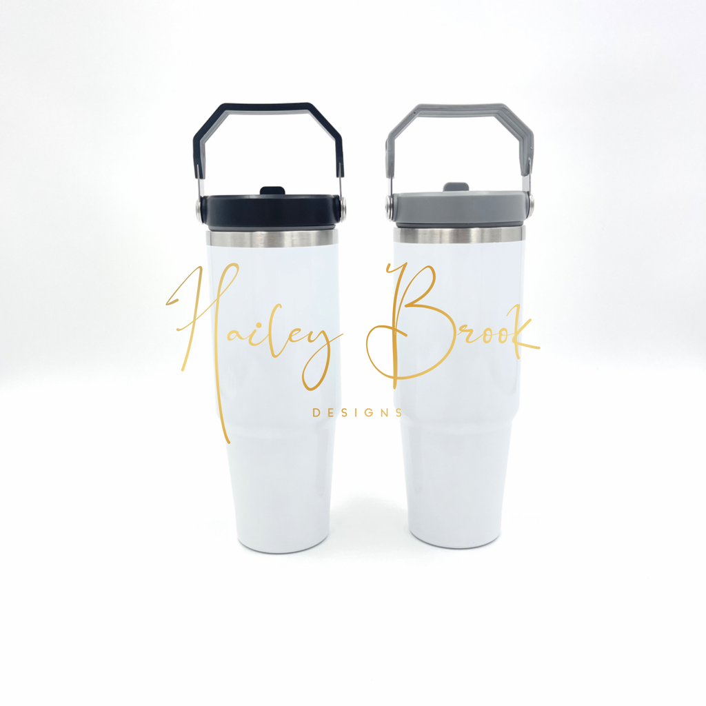 30oz Sublimation Flip Straw Tumbler (Gray or Black Lid) Dual Wall Tumblers