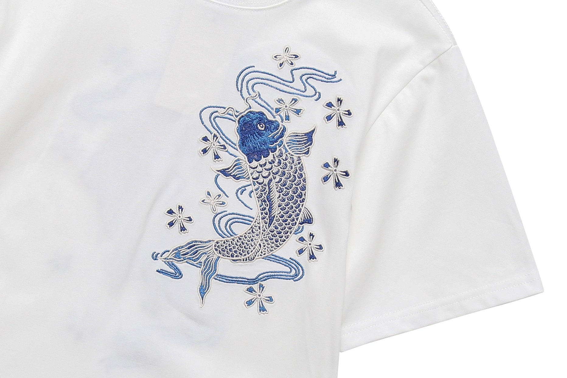 KH801 Blue Koi Embroidery Tee