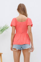 Lace Bodice Soft Knit Top - Pink Small remaining
