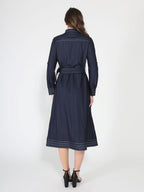 Gracia Fashion Women's Long sleeve contrast stitch denim midi dress