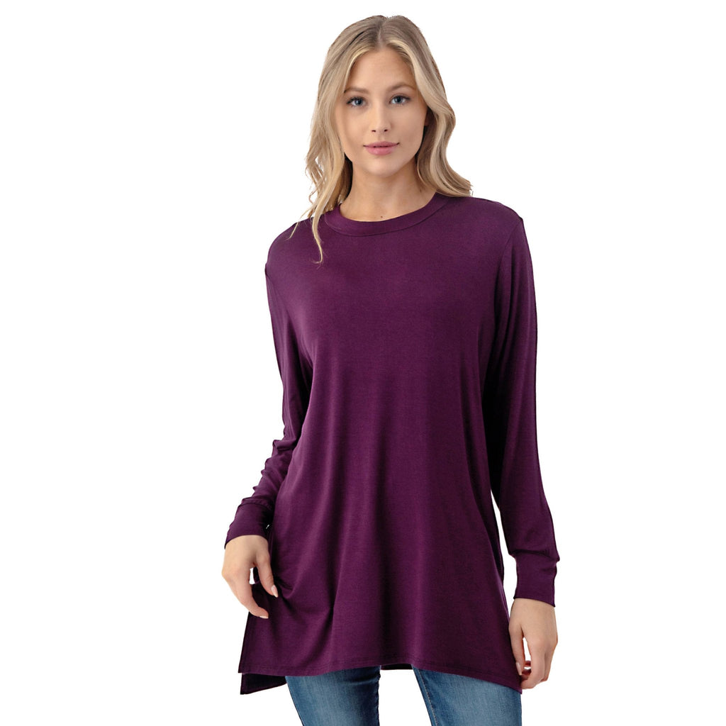 Long Sleeve Double Side Slit Tunic: Eggplant - Small available