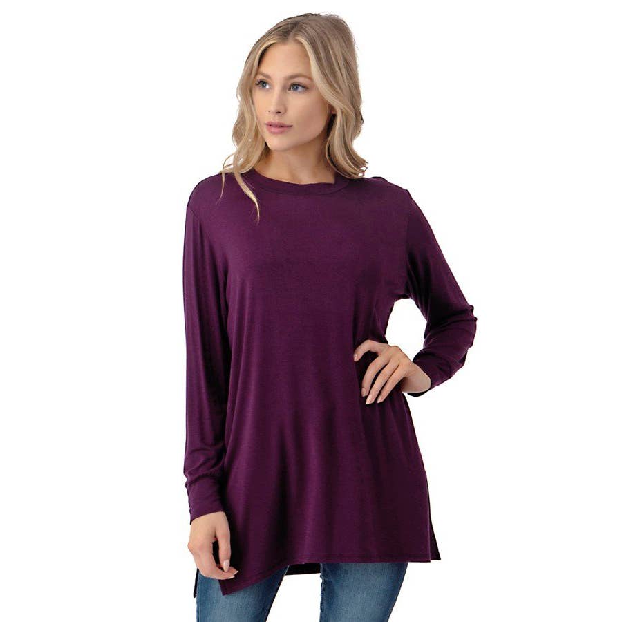Long Sleeve Double Side Slit Tunic: Eggplant - Small available