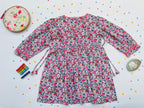 Long Sleeves Pink Bloom Overlap Girl's Cotton Dress