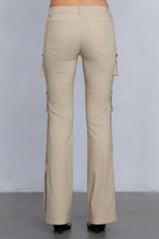 Low Rise Flared Cargo Pants | Stretchy Woven Streetwear with Strap Details