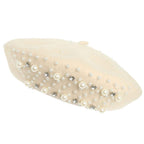 Luxe Pearl Stone Cluster Embellished 100 % Wool Beret