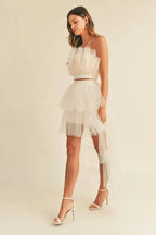 Women's Two-Piece Set Tulle Ruffle Set - Ruffled Two-Piece - Chic Party Outfit