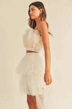 Women's Two-Piece Set Tulle Ruffle Set - Ruffled Two-Piece - Chic Party Outfit