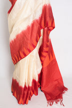 Madhabi: Cream & Red Bengal Tussar Silk Saree | Silk Mark Certified