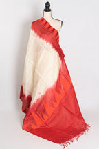 Madhabi: Cream & Red Bengal Tussar Silk Saree | Silk Mark Certified