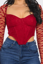 Marissa Long Sleeve Laced Crop Top Bustier with Adjustable Fit and Elegant Lace Detailing