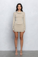 Marlin Heavy Nylon Hooded Cowl Top & Mini Skirt Set | Back Cut-Out Trendy Party Look