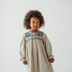 Meadow Breeze Linen Embroidered Oasis Dress | Girls' Smocked Linen Dress