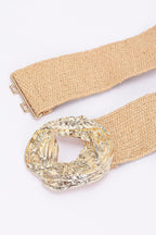 Metal Buckle Elastic Faux Straw Belt