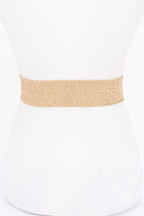 Metal Buckle Elastic Faux Straw Belt