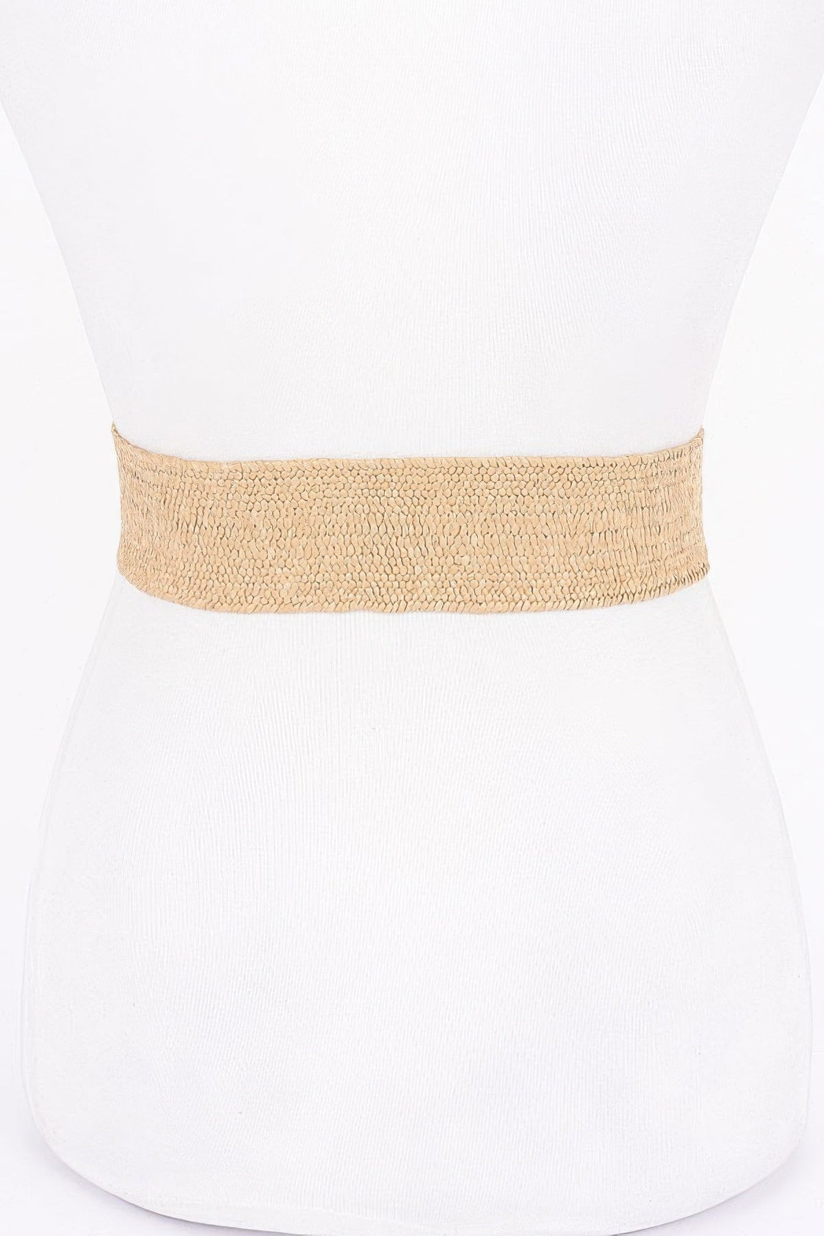 Metal Buckle Elastic Faux Straw Belt